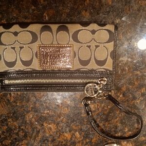 Coach Tan and Black Signature Wristlet